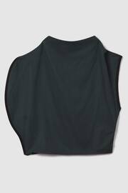 Reiss Green Sara Asymmetric Contrast Trim Cropped Top - Image 2 of 4