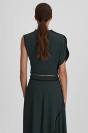 Reiss Green Sara Asymmetric Contrast Trim Cropped Top - Image 4 of 4