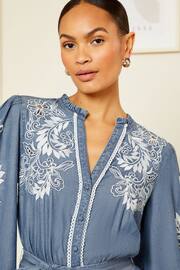 Love & Roses Blue Petite Embroidered TENCEL™ Belted Midi Shirt Dress - Image 2 of 4