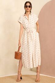 Love & Roses Ivory white Roll Sleeve Belted Shirt Dress - Image 1 of 4
