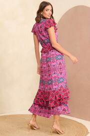 Love & Roses Pink Tile Ruffle Detail Cap Sleeve Midi Dress - Image 3 of 4
