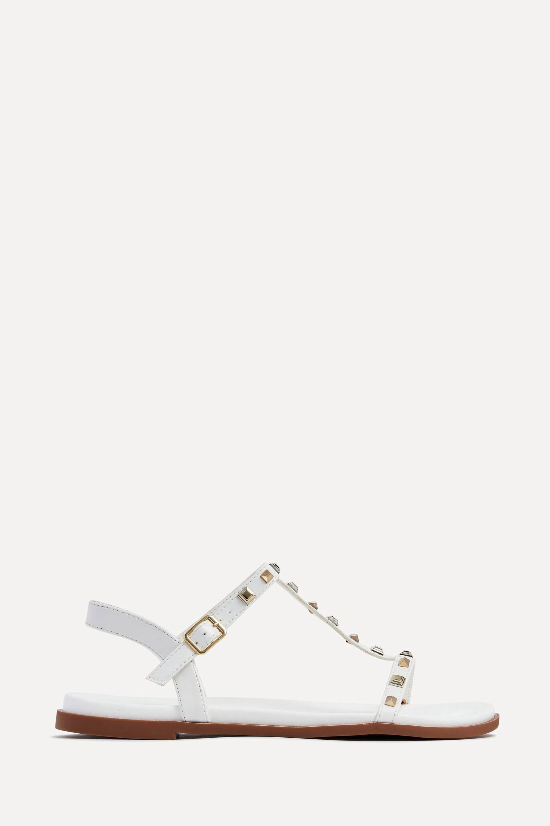Linzi White Bliss T-Post Flat Sandals With Stud Embellishment - Image 2 of 5
