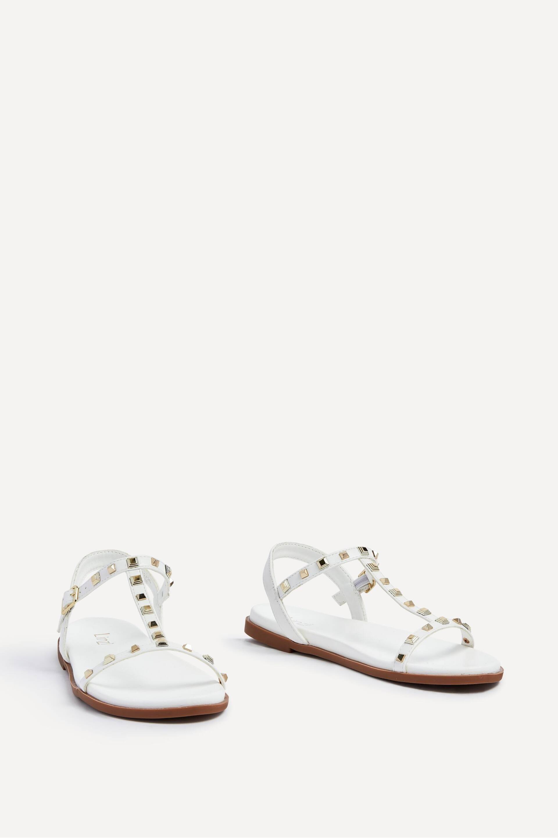 Linzi White Bliss T-Post Flat Sandals With Stud Embellishment - Image 3 of 5