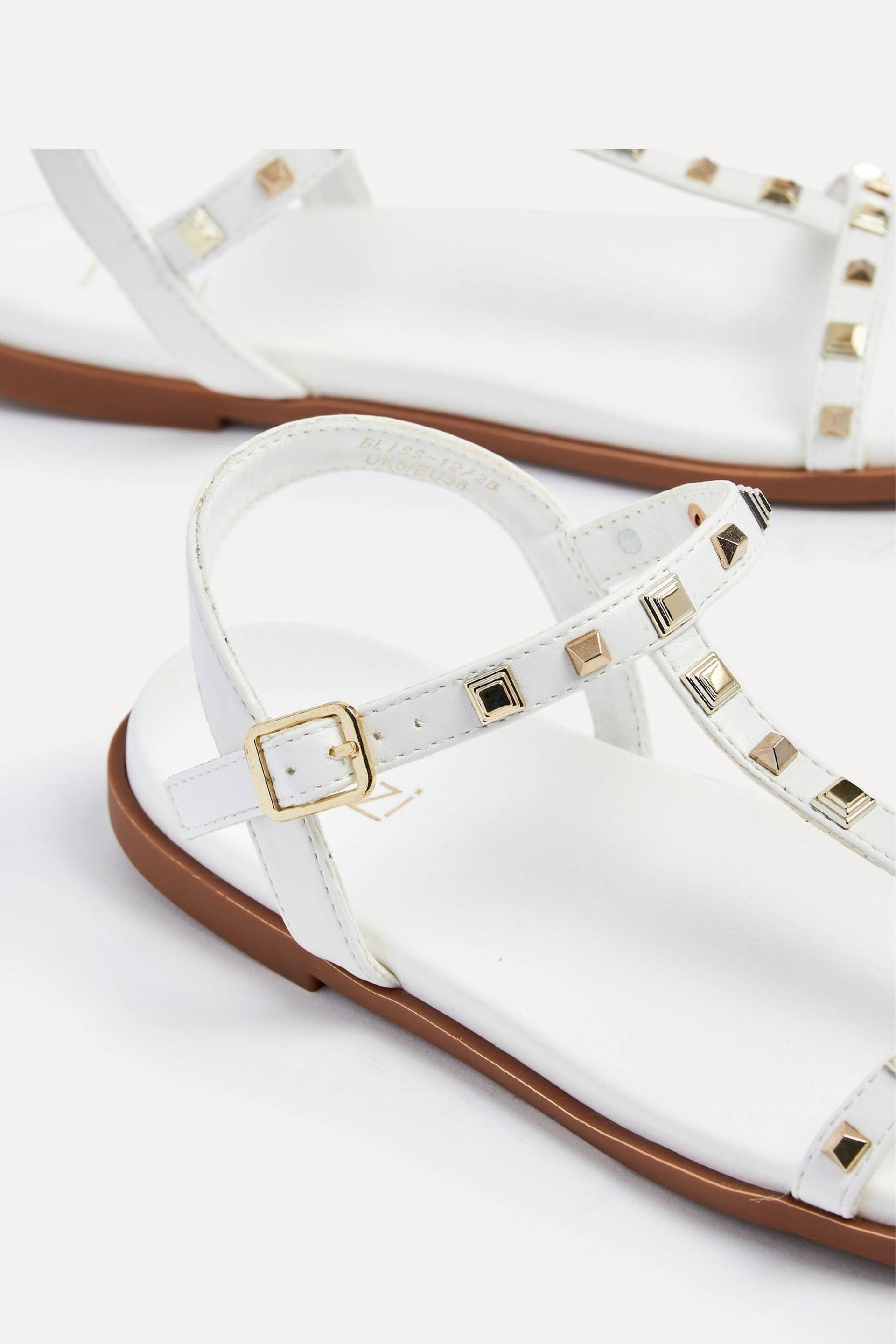 Linzi White Bliss T-Post Flat Sandals With Stud Embellishment - Image 5 of 5