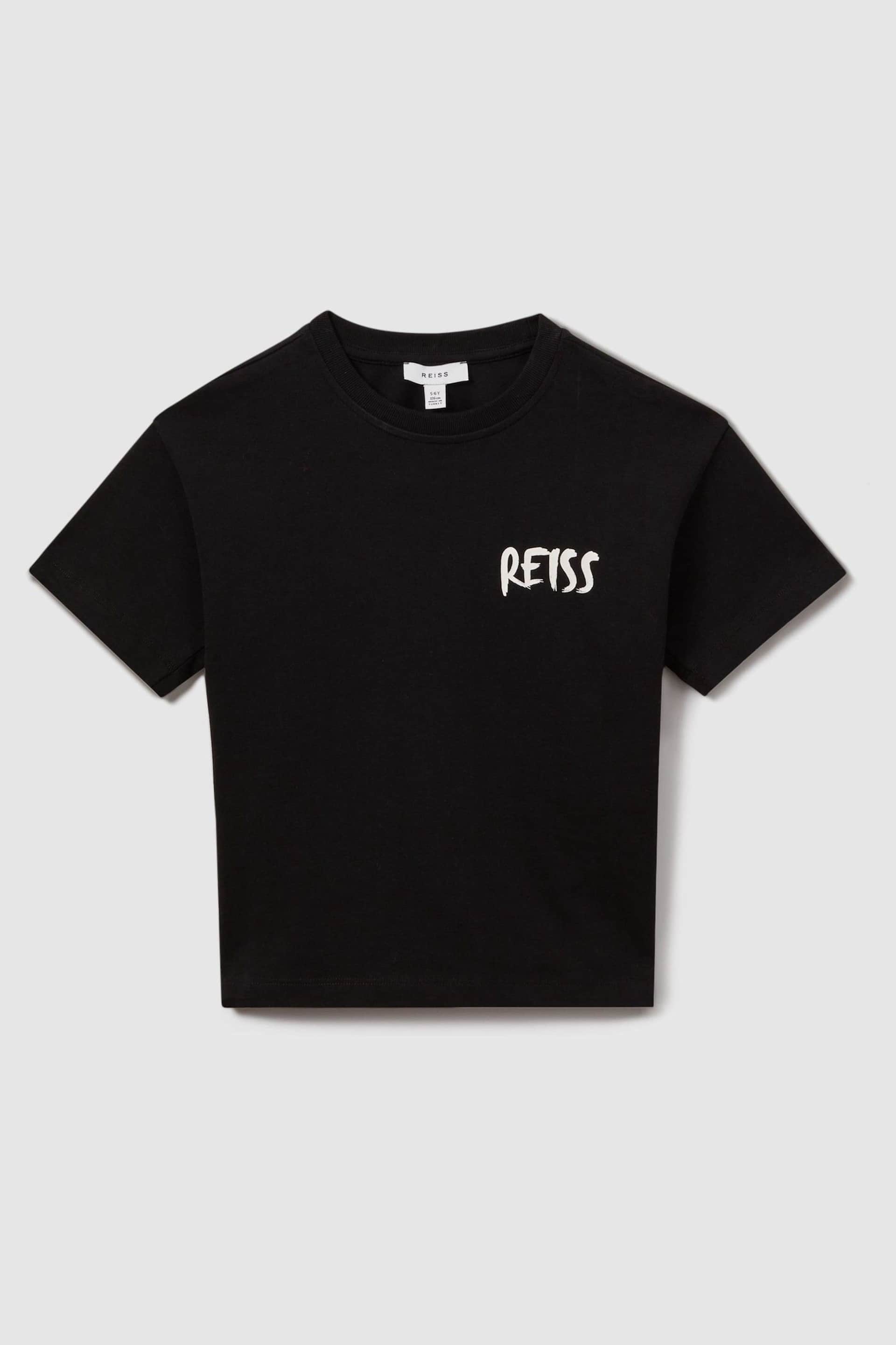Reiss Washed Black Abbott Teen Cotton Motif T-Shirt - Image 1 of 4