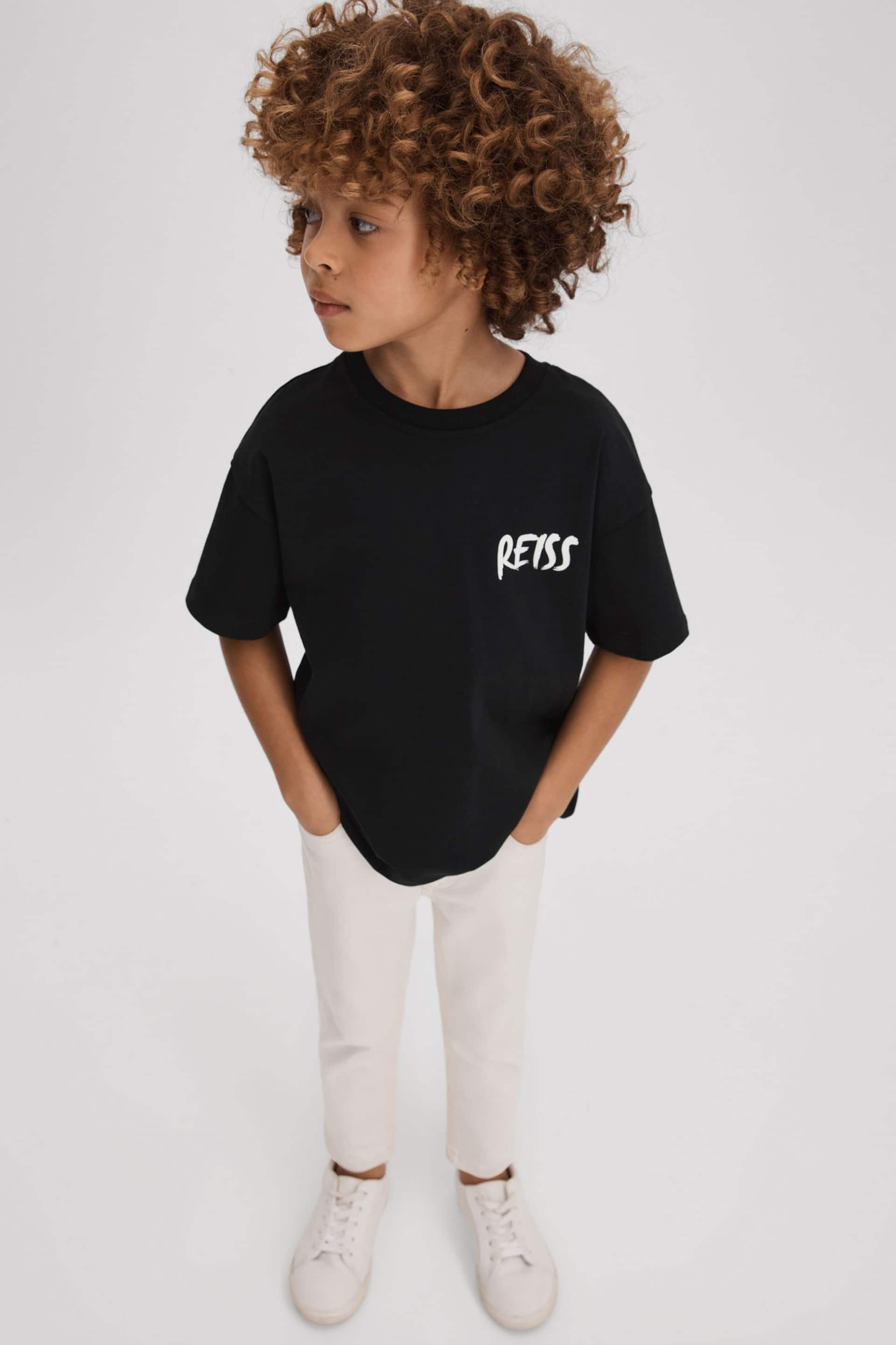 Reiss Washed Black Abbott Teen Cotton Motif T-Shirt - Image 2 of 4