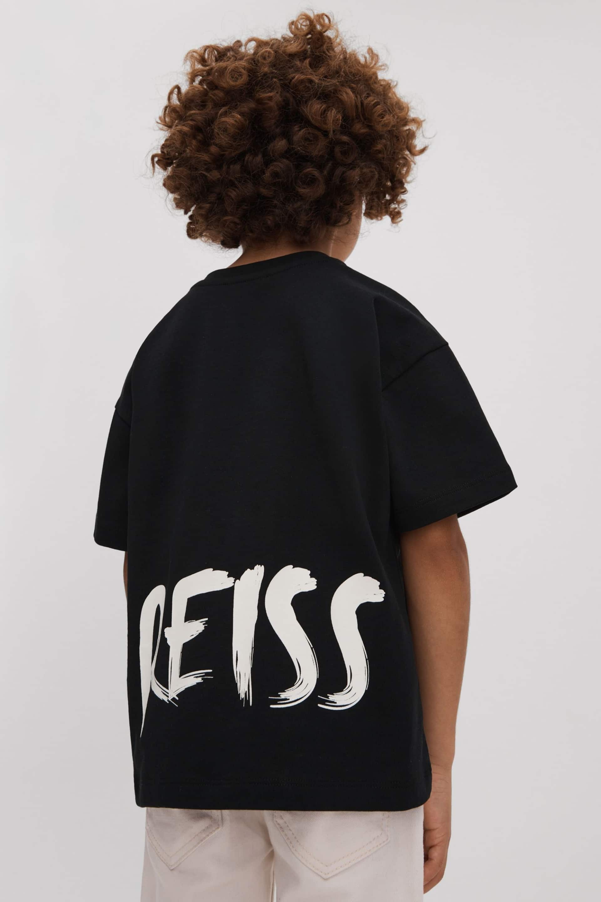 Reiss Washed Black Abbott Teen Cotton Motif T-Shirt - Image 3 of 4