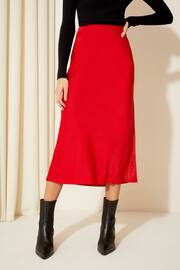 Friends Like These Bright Red Satin Bias Midi Skirt - Image 1 of 4