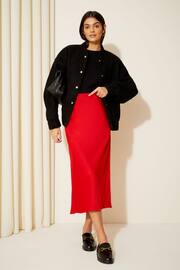 Friends Like These Bright Red Satin Bias Midi Skirt - Image 3 of 4