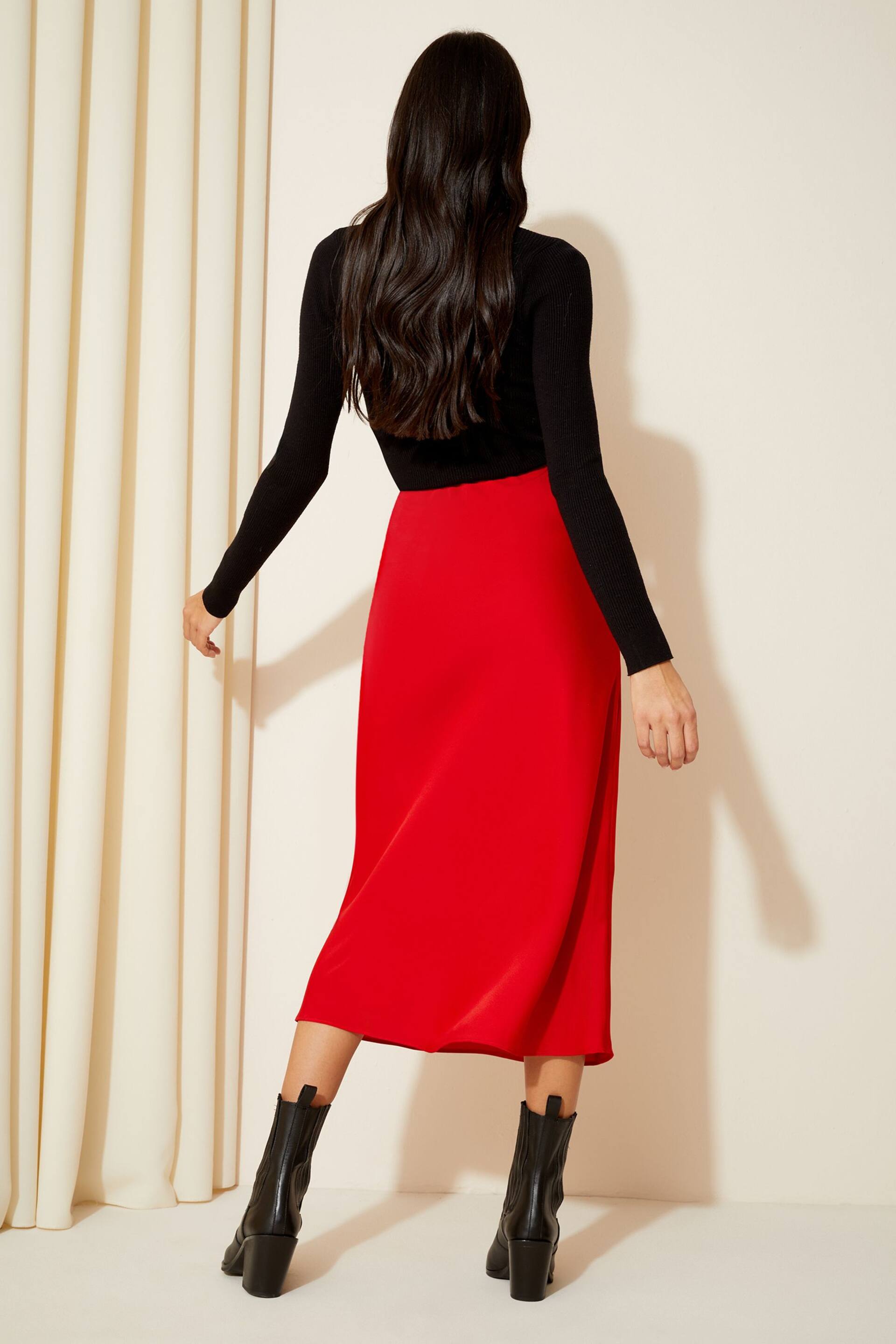 Friends Like These Bright Red Satin Bias Midi Skirt - Image 4 of 4