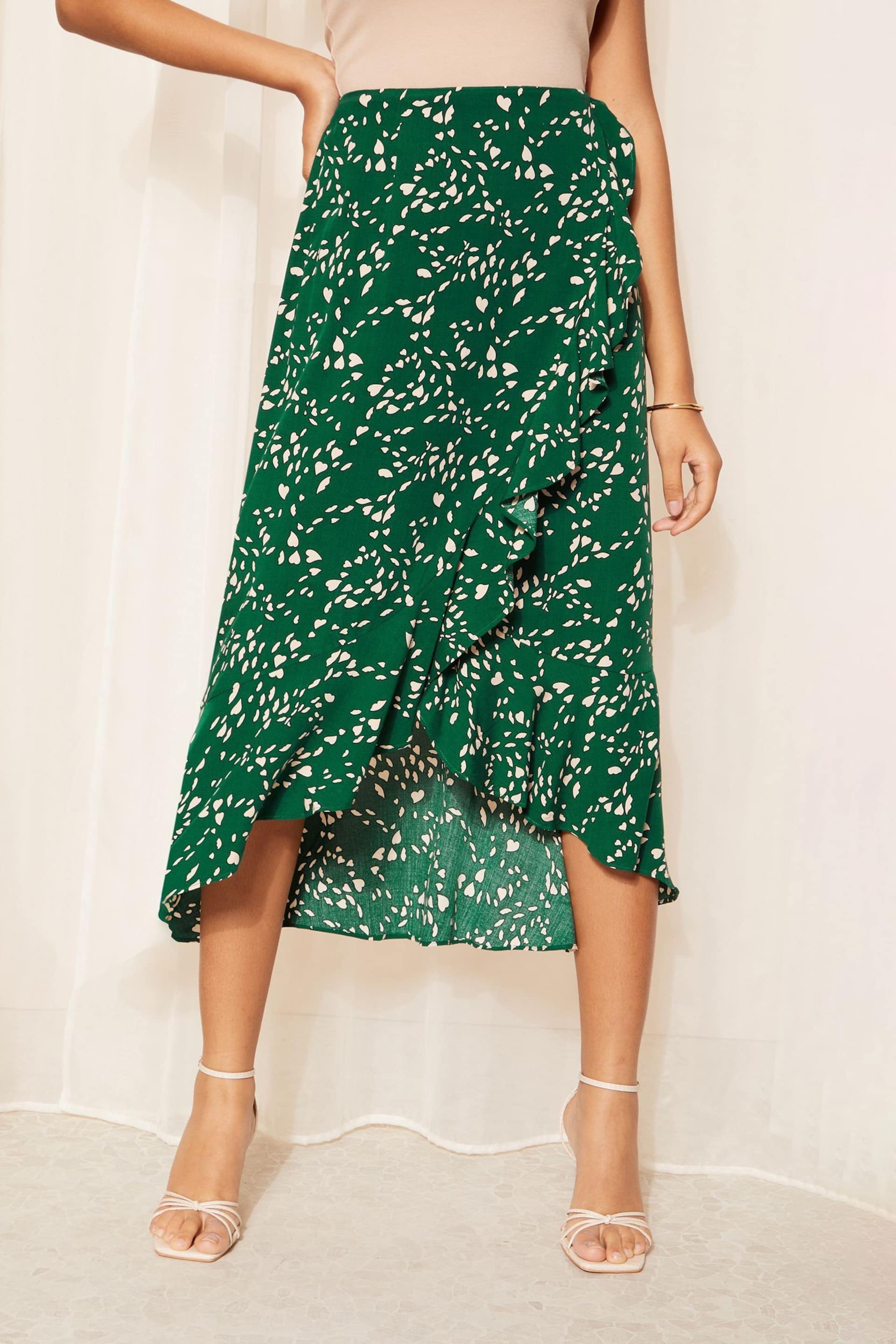 Friends Like These Green Ruffle Front Tie Waist Midi Skirt - Image 1 of 4