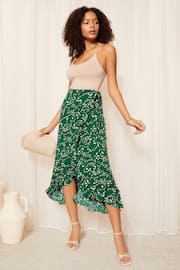 Friends Like These Green Ruffle Front Tie Waist Midi Skirt - Image 2 of 4
