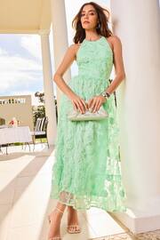 Lipsy Green Premium 3D Floral Lace Halter Neck Midi Dress - Image 1 of 4