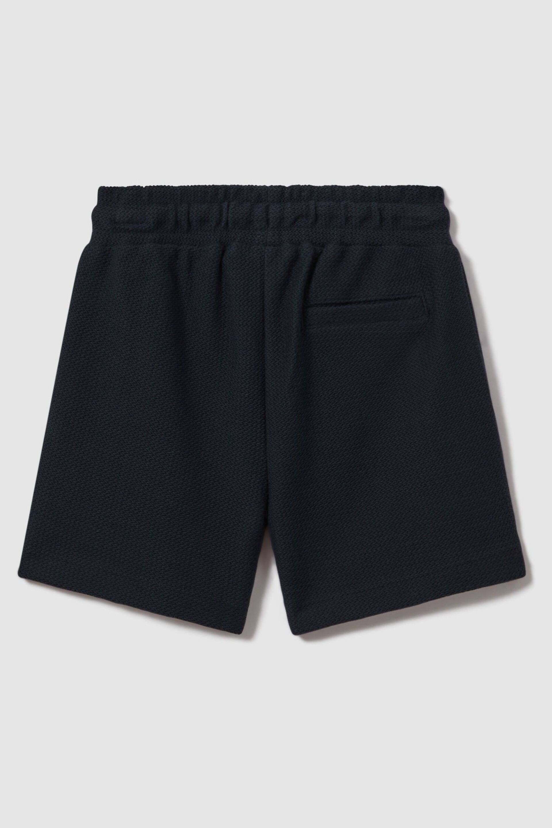 Reiss Navy Hester Teen Textured Cotton Drawstring Shorts - Image 2 of 3