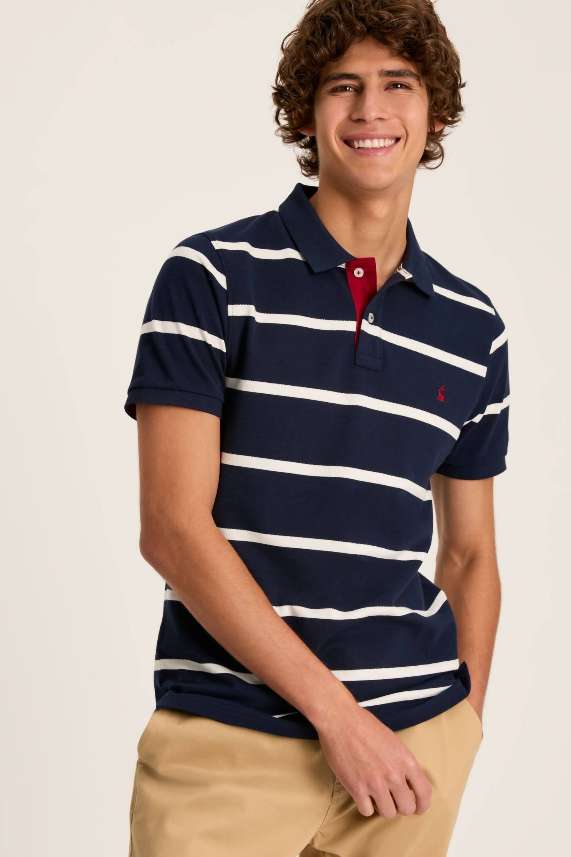 Joules Filbert Navy/White Slim Fit Striped Polo Shirt - Image 1 of 8