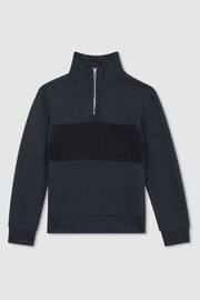 Reiss Navy Selin Teen Slim Fit Half-Zip Funnel Neck Velour Jumper - Image 1 of 6