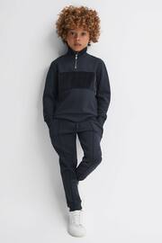 Reiss Navy Selin Teen Slim Fit Half-Zip Funnel Neck Velour Jumper - Image 3 of 6