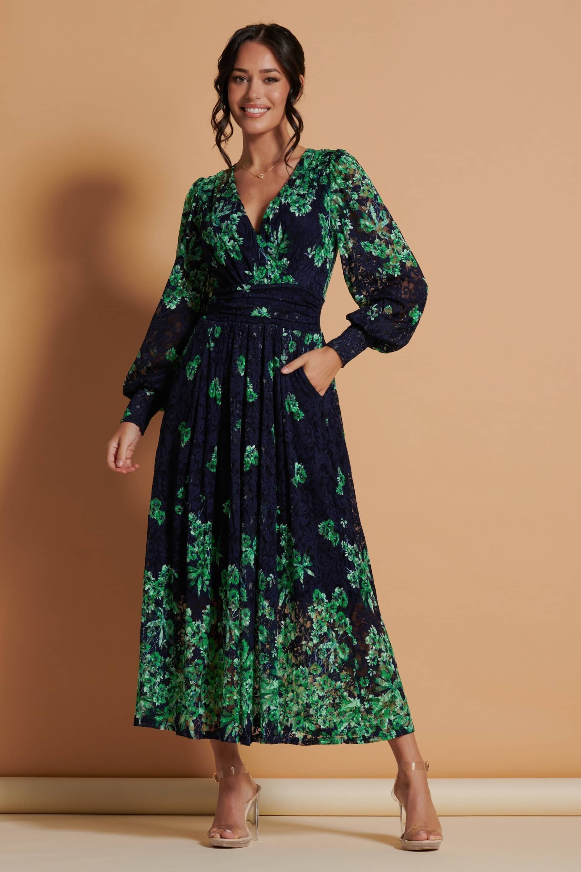 Jolie Moi Green Amica Symmetrical Print Lace Maxi Dress - Image 1 of 6