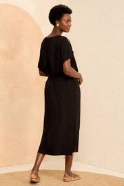 Love & Roses Black Ruched Batwing Belted Midi Jersey Dress - Image 3 of 4