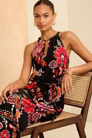 Love & Roses Black Floral Petite Halter Neck Trim Detail Jersey Maxi Dress - Image 2 of 4