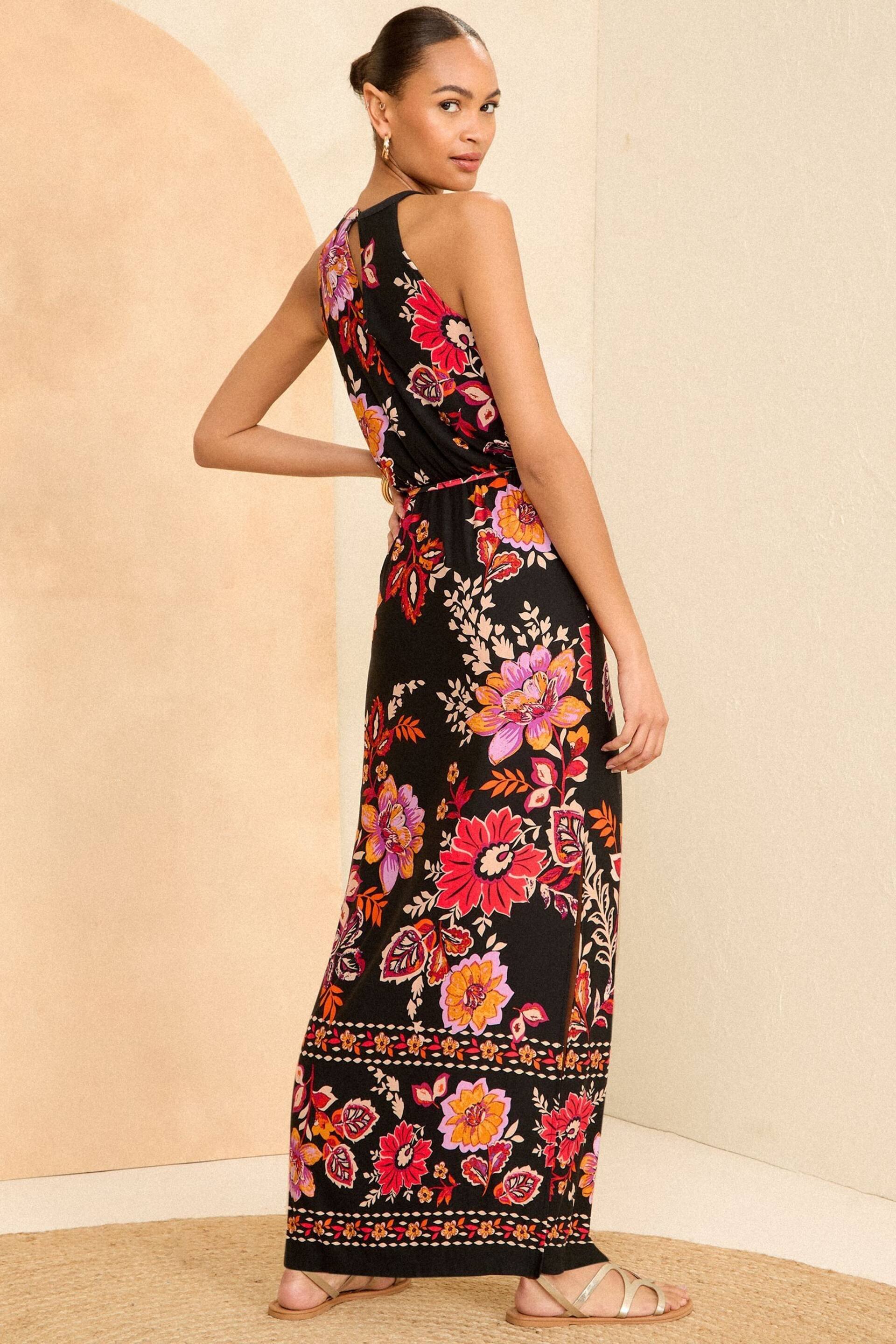 Love & Roses Black Floral Petite Halter Neck Trim Detail Jersey Maxi Dress - Image 3 of 4