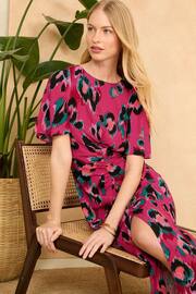 Love & Roses Pink Animal Ruched Flutter Sleeve Midi Dress - Image 3 of 3