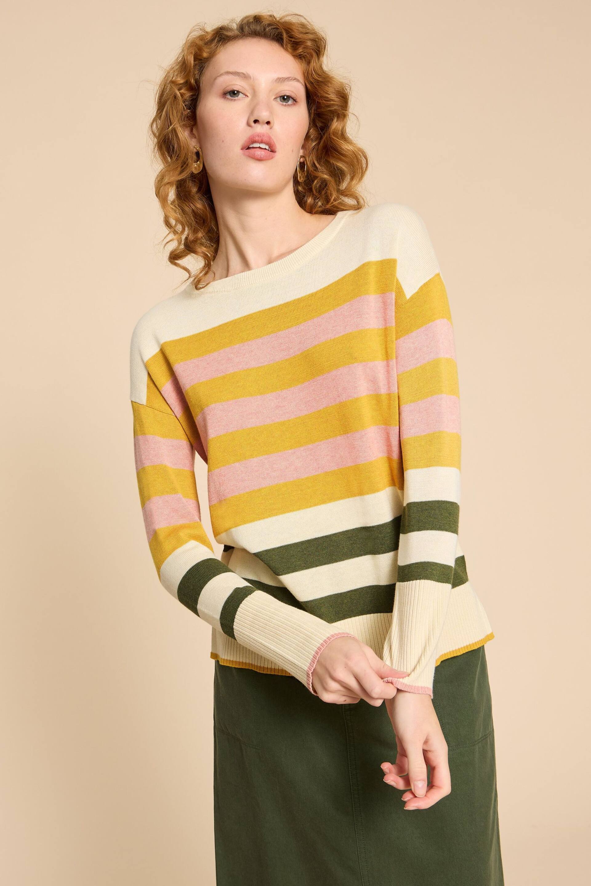 White Stuff Natural Olive Stripe Jumper - Image 1 of 4