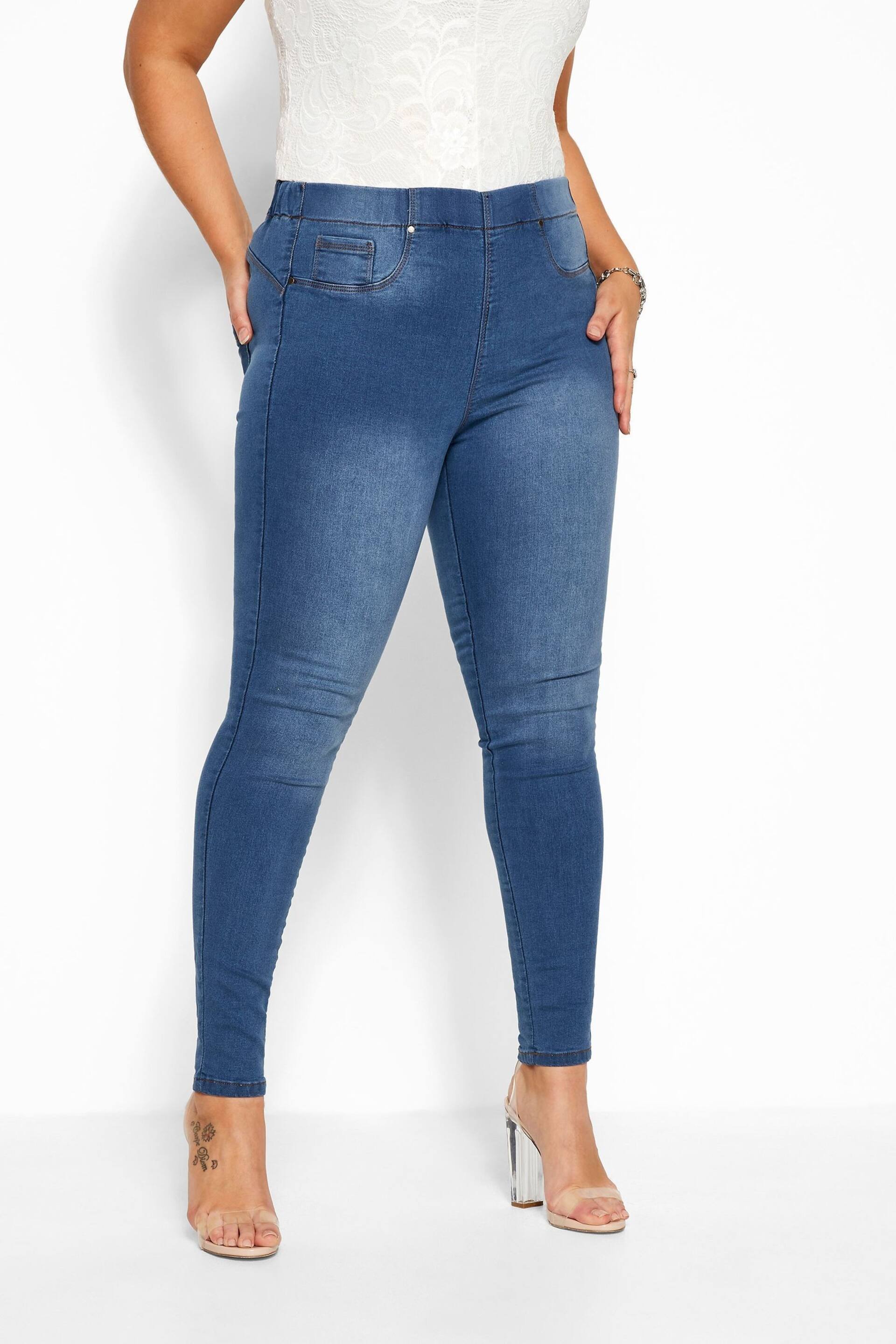 Yours Curve Mid Blue Pull On Bum Shaper Lola Jeggings - Image 1 of 3