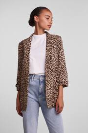 Pieces Leopard Print Relaxed Ruched Sleeve Workwear Blazer - Image 1 of 5