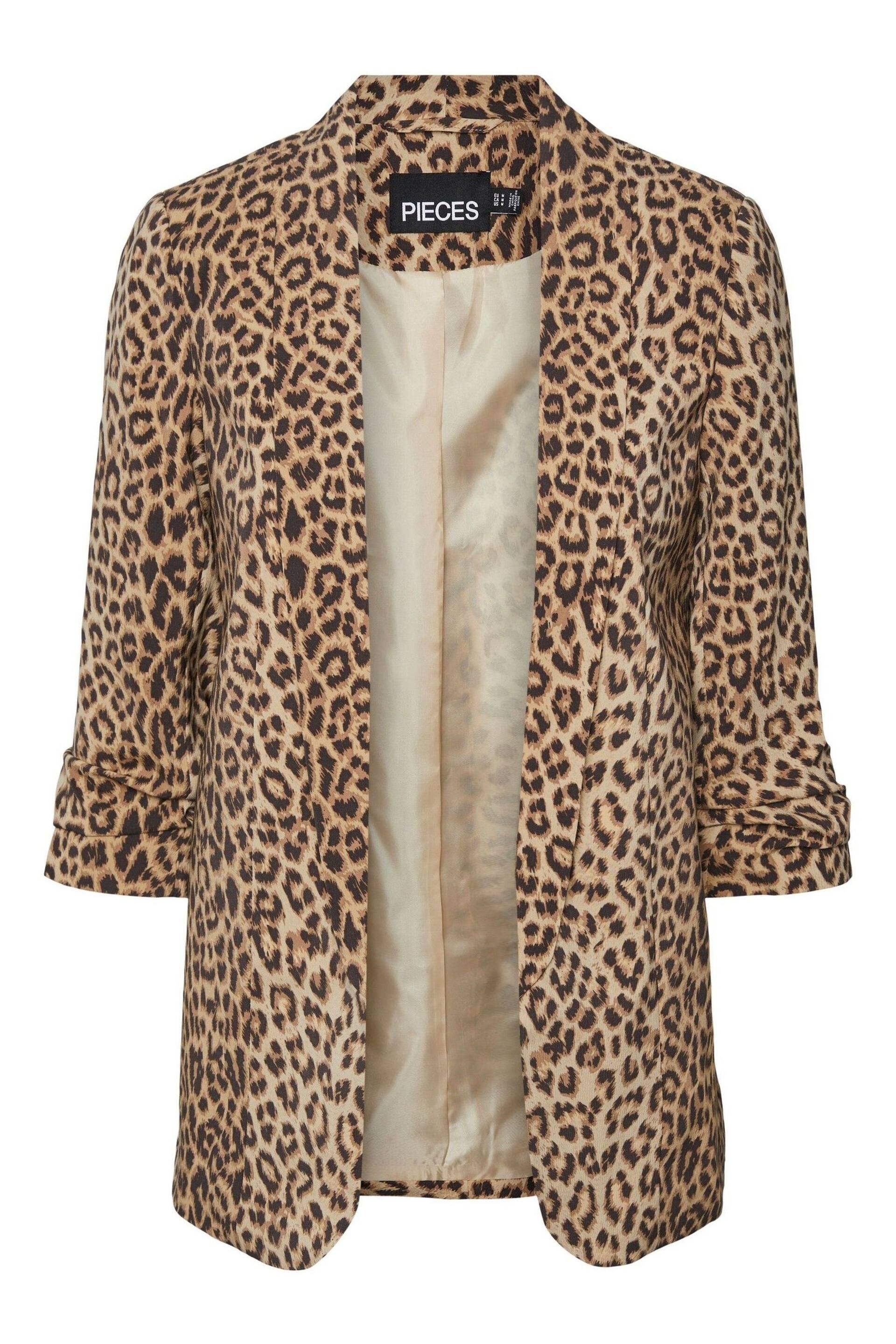 Pieces Leopard Print Relaxed Ruched Sleeve Workwear Blazer - Image 5 of 5