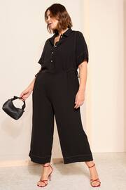 Curves Like These Black Contrast Stitch Utility Wide Leg Jumpsuit - Image 1 of 4