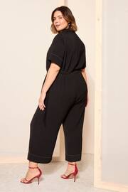 Curves Like These Black Contrast Stitch Utility Wide Leg Jumpsuit - Image 4 of 4
