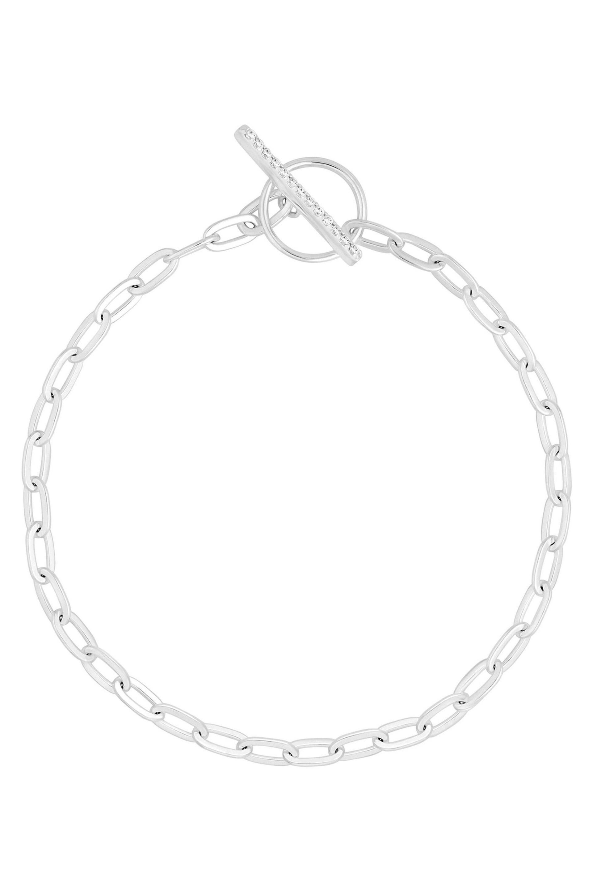 Simply Silver Silver Tone Polished And Pave T-Bar Bracelet - Image 1 of 4