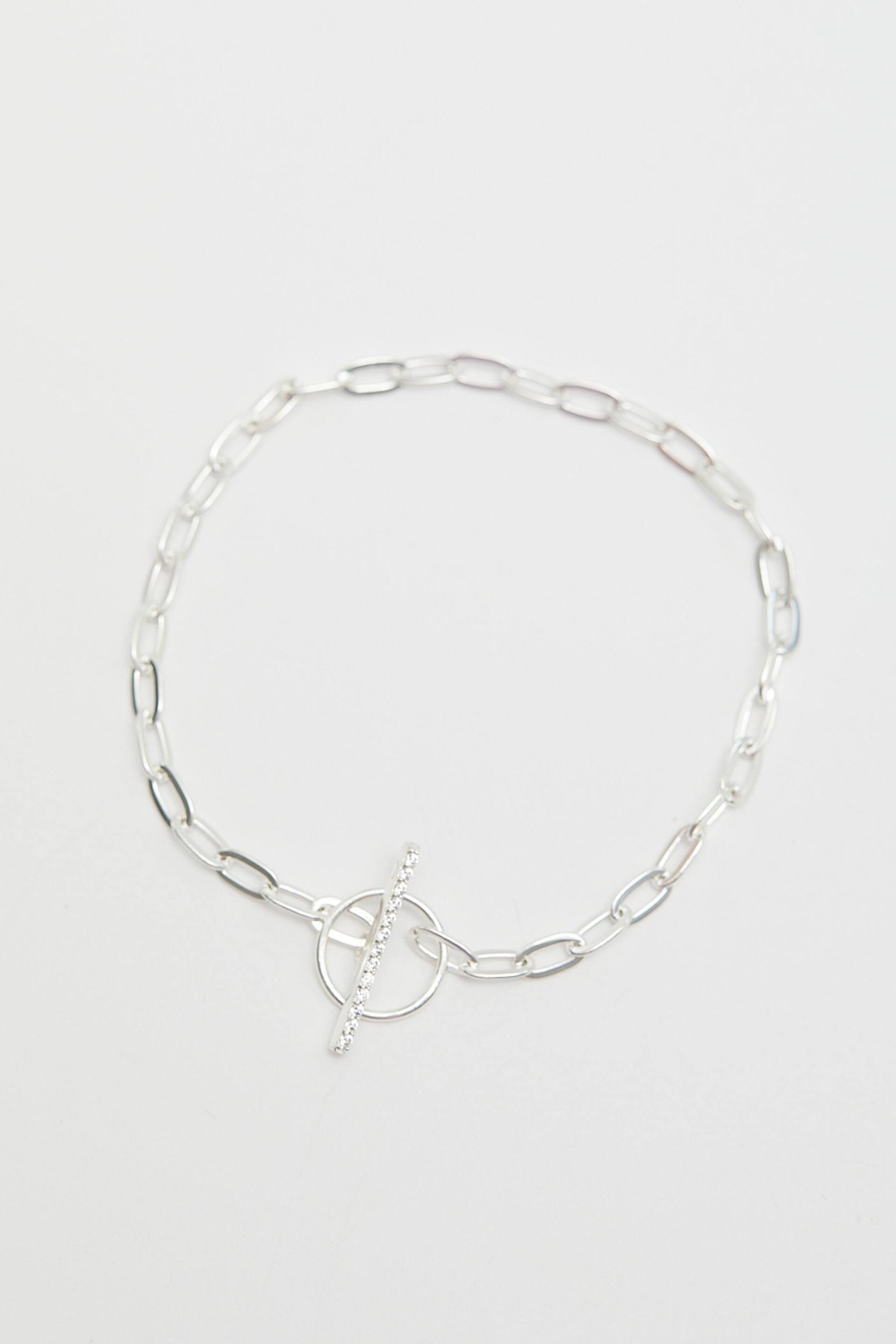 Simply Silver Silver Tone Polished And Pave T-Bar Bracelet - Image 4 of 4