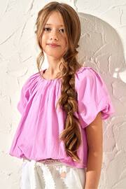 Angel & Rocket Pink Puff Sleeve Michela Woven Top - Image 1 of 4