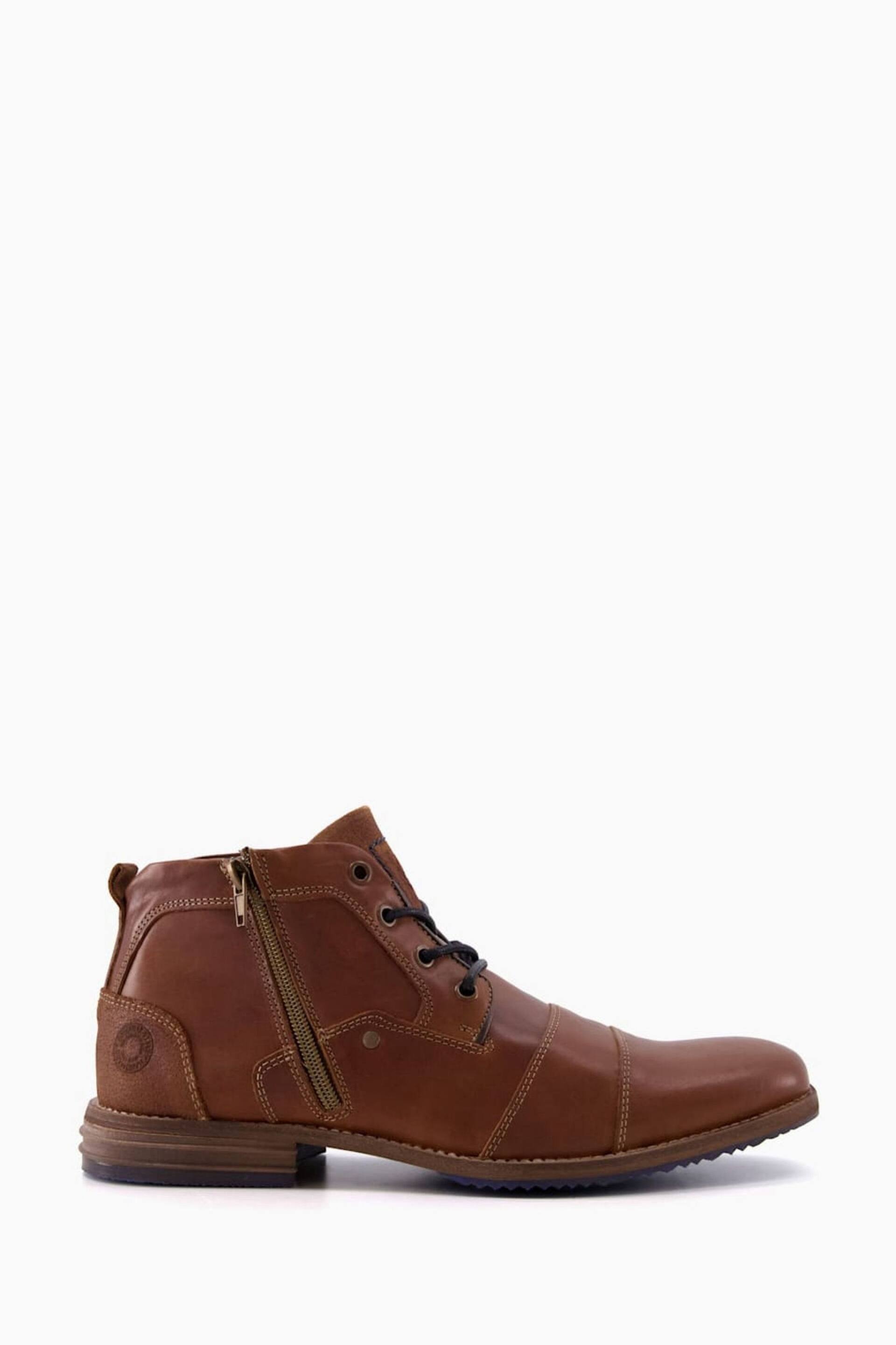 Dune London Brown Captains Double Toe Cap Detail Leather Boots - Image 4 of 6