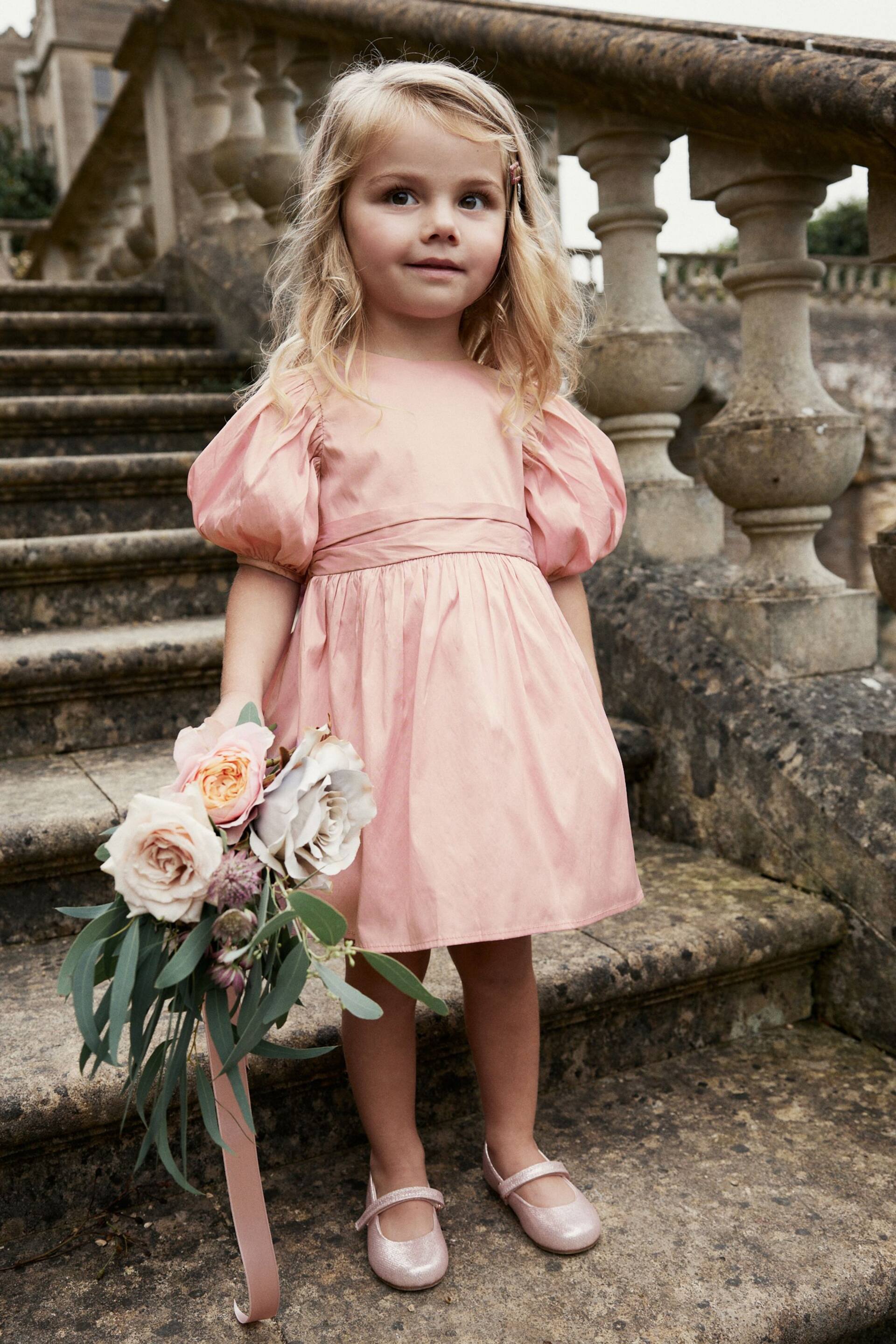 Pink Taffeta Flower Girl Bow Dress (3mths-10yrs) - Image 2 of 7