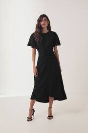 Black Short Sleeve Ruched Midi Dress - Image 2 of 6