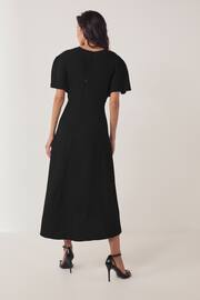 Black Short Sleeve Ruched Midi Dress - Image 3 of 6