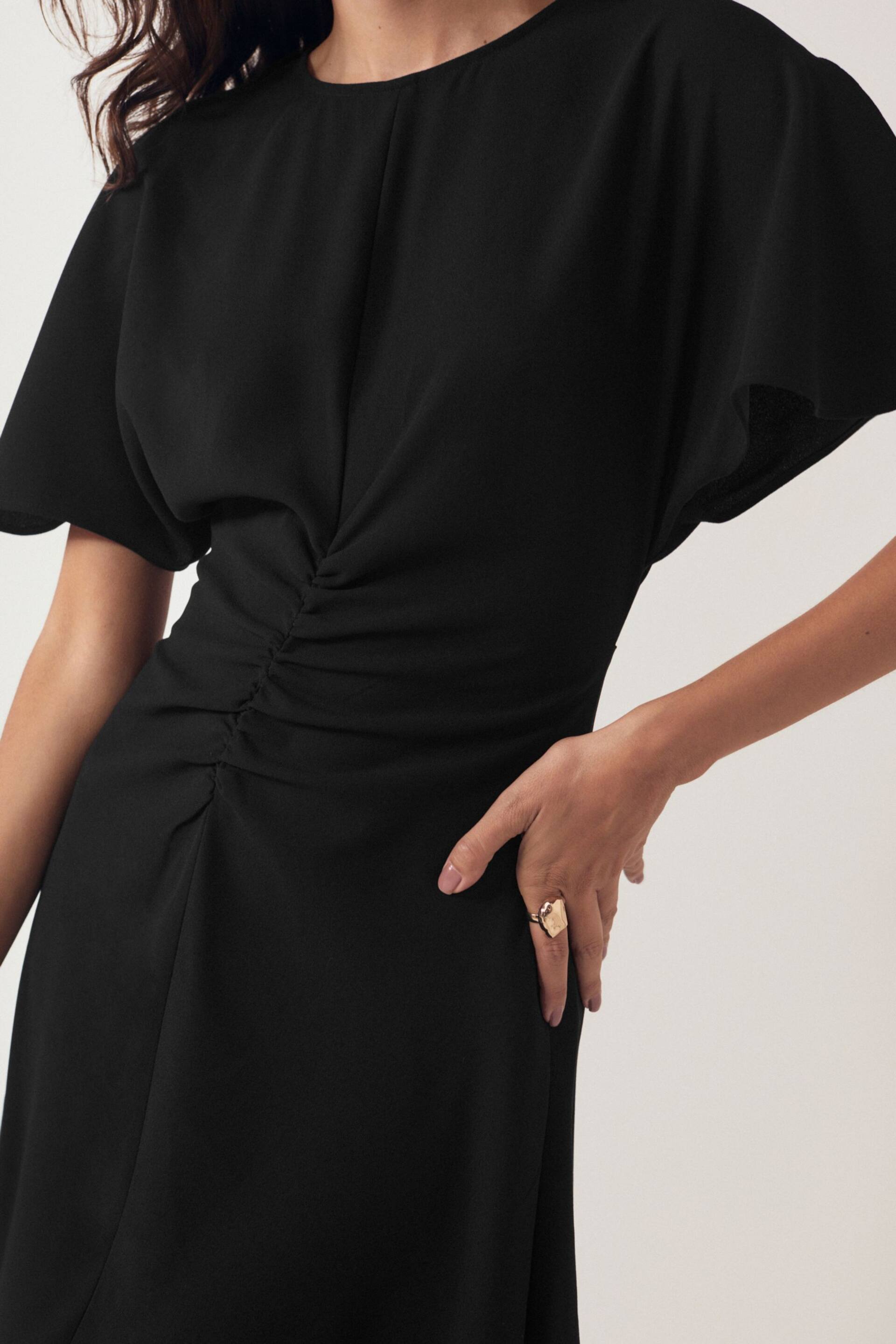 Black Short Sleeve Ruched Midi Dress - Image 4 of 6