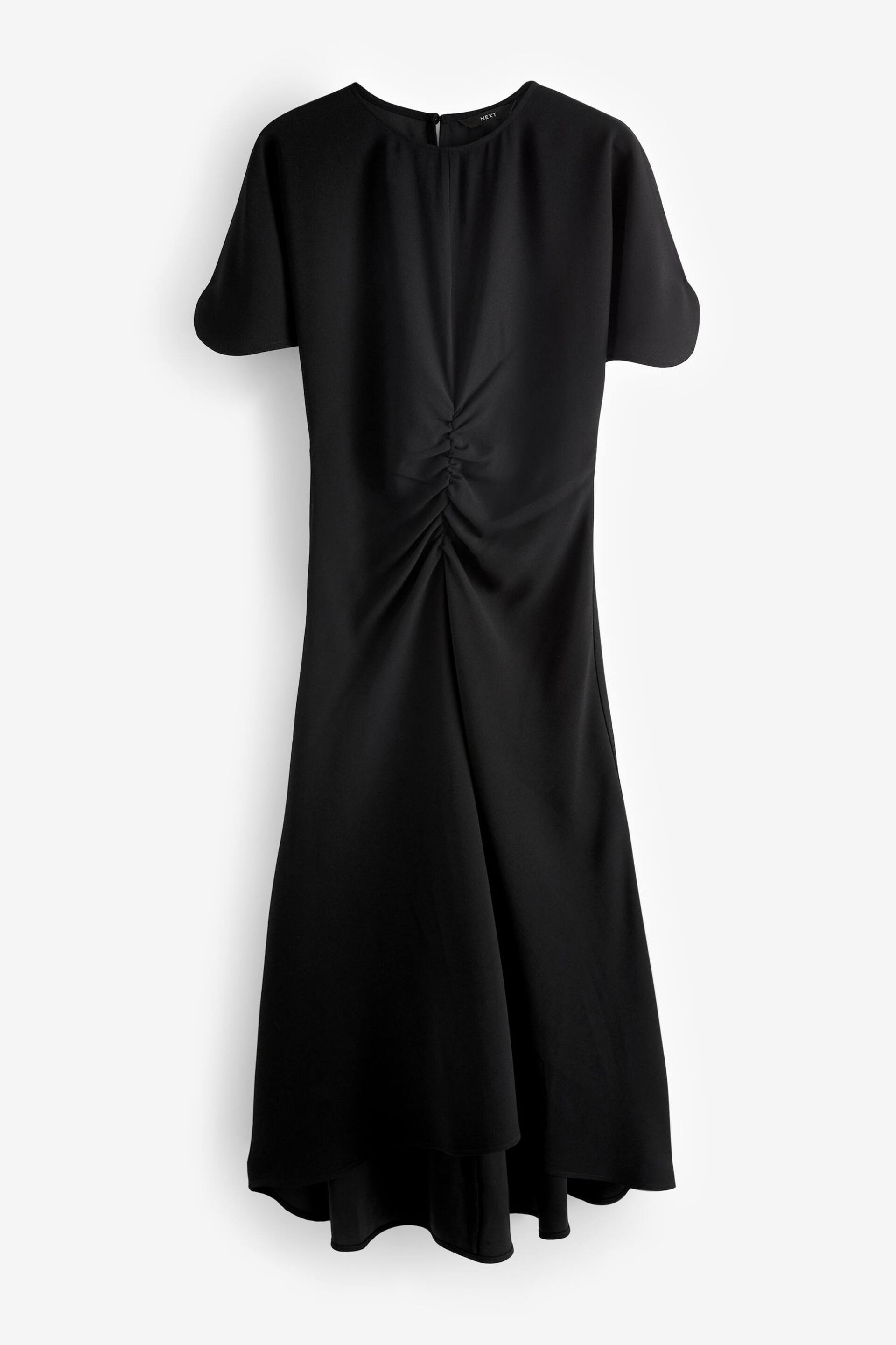 Black Short Sleeve Ruched Midi Dress - Image 5 of 6