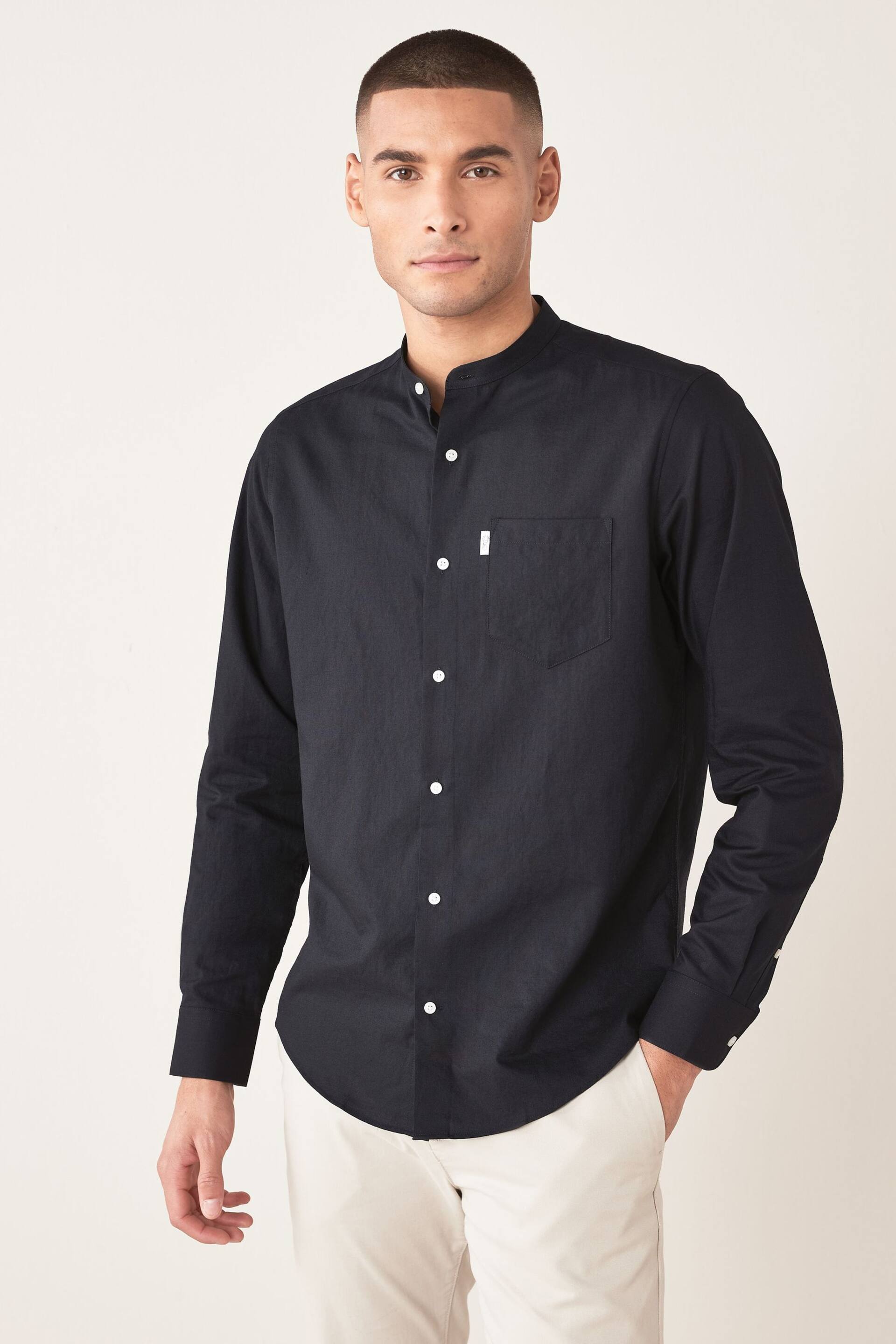 Black Grandad Collar Shirt - Image 1 of 8