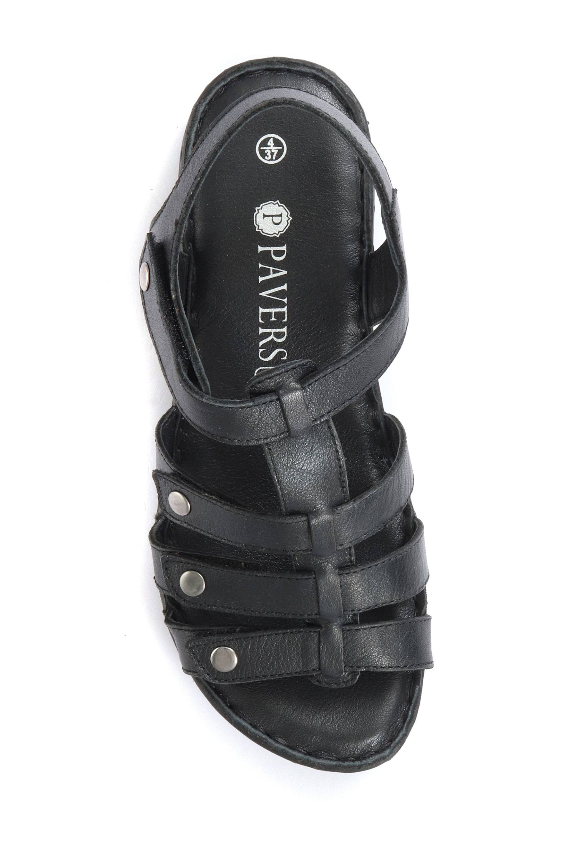 Pavers Black Ladies Leather T-Bar Sandals - Image 4 of 5