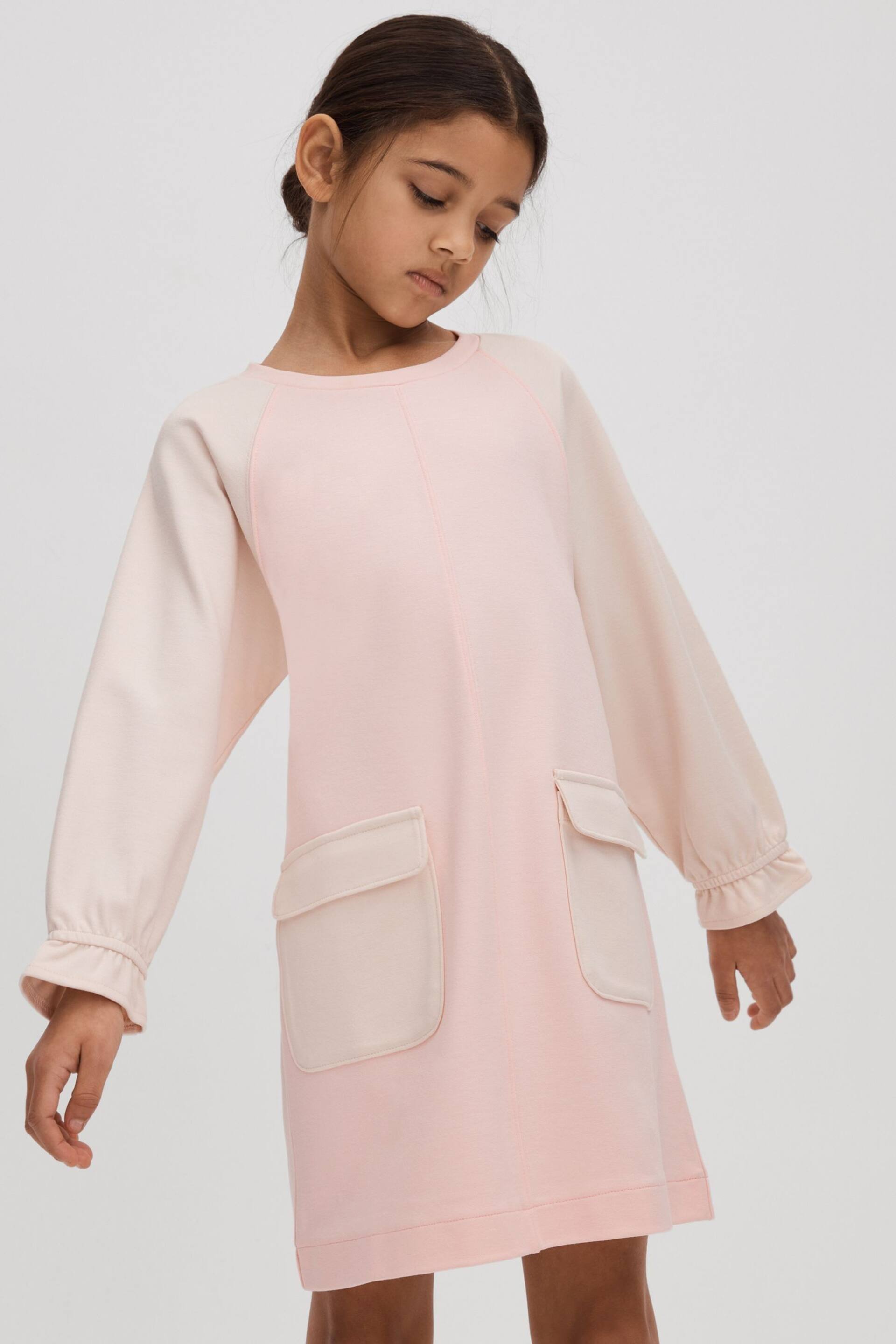 Reiss Pink Courtney Junior Colourblock Jersey Dress - Image 3 of 4