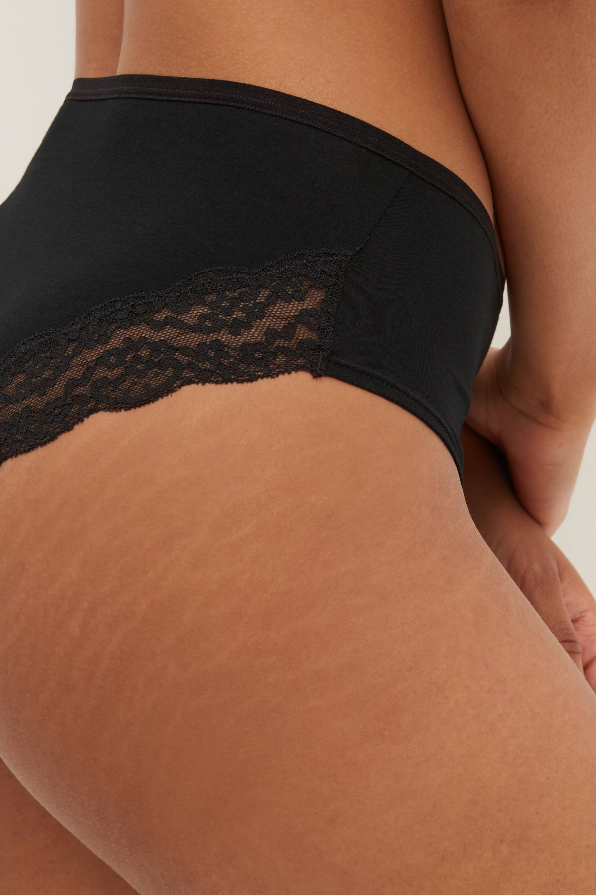 Black High Rise High Leg Cotton and Lace Knickers 4 Pack - Image 3 of 5