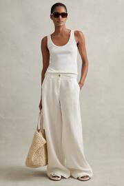 Reiss White Demi Linen Wide Leg Garment Dyed Trousers - Image 1 of 5