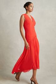 Reiss Coral Saffy Petite Ruched Bodycon Midi Dress - Image 3 of 7