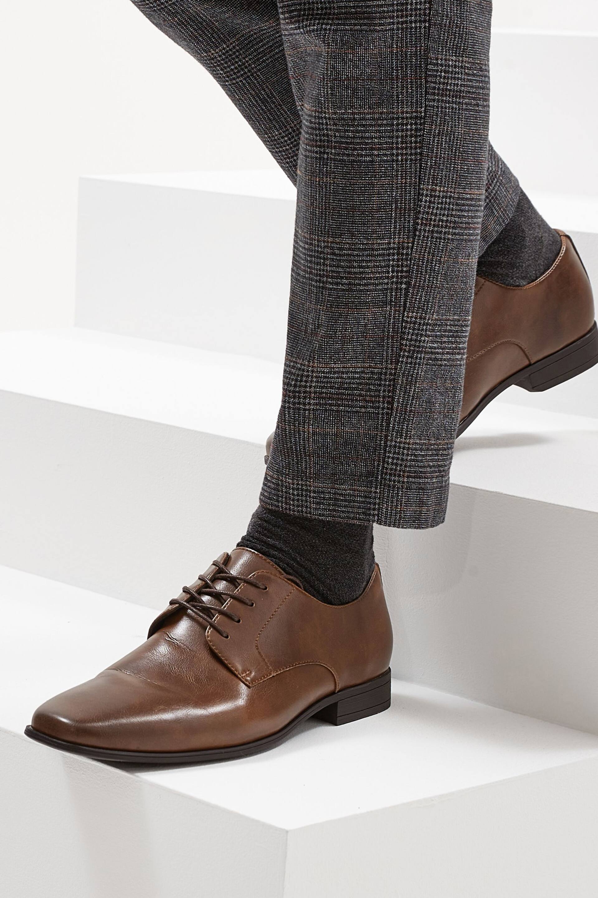 Tan Brown Slim Square Derby Shoes - Image 10 of 10
