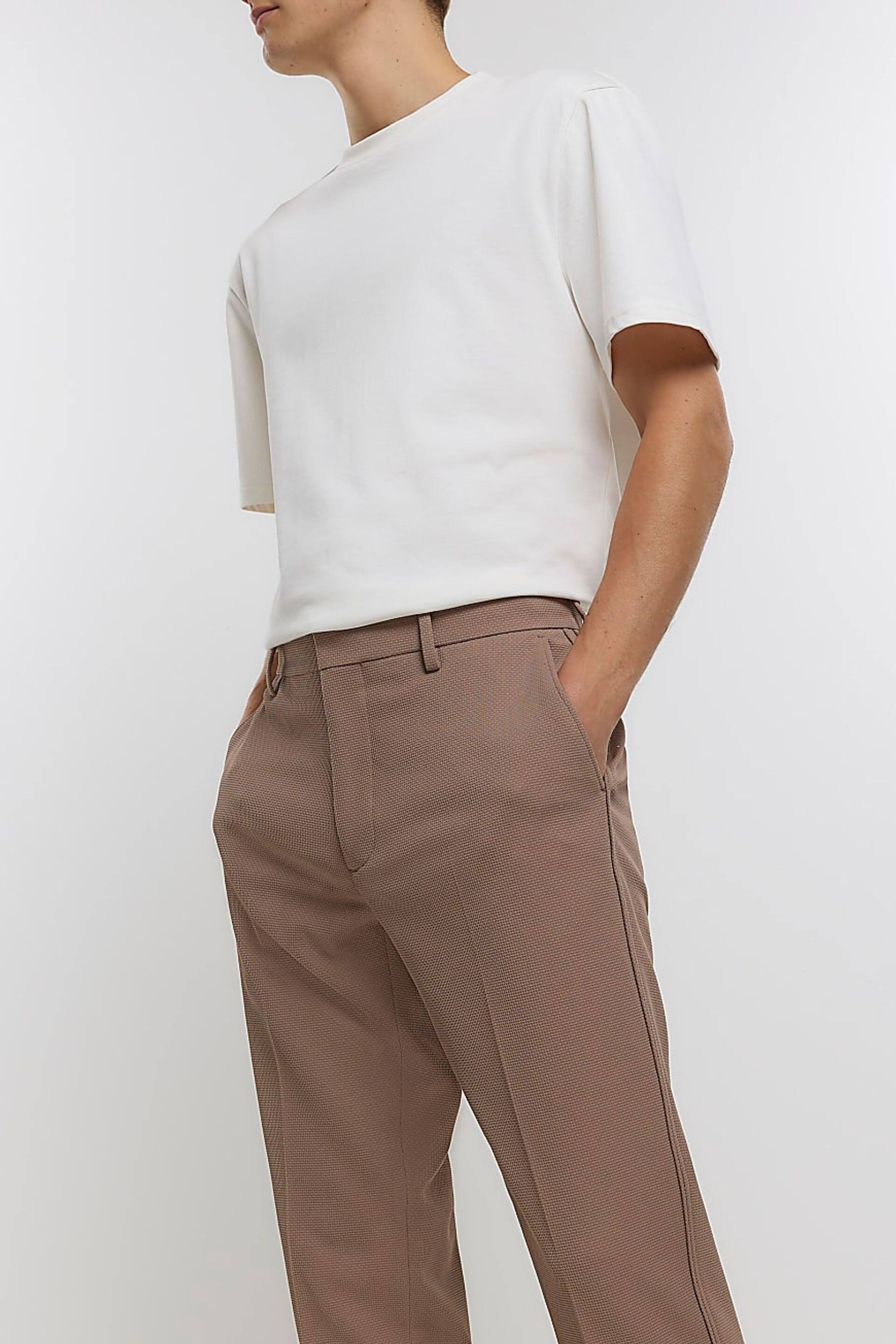 River Island Brown Waffle Smart Trousers - Image 1 of 6