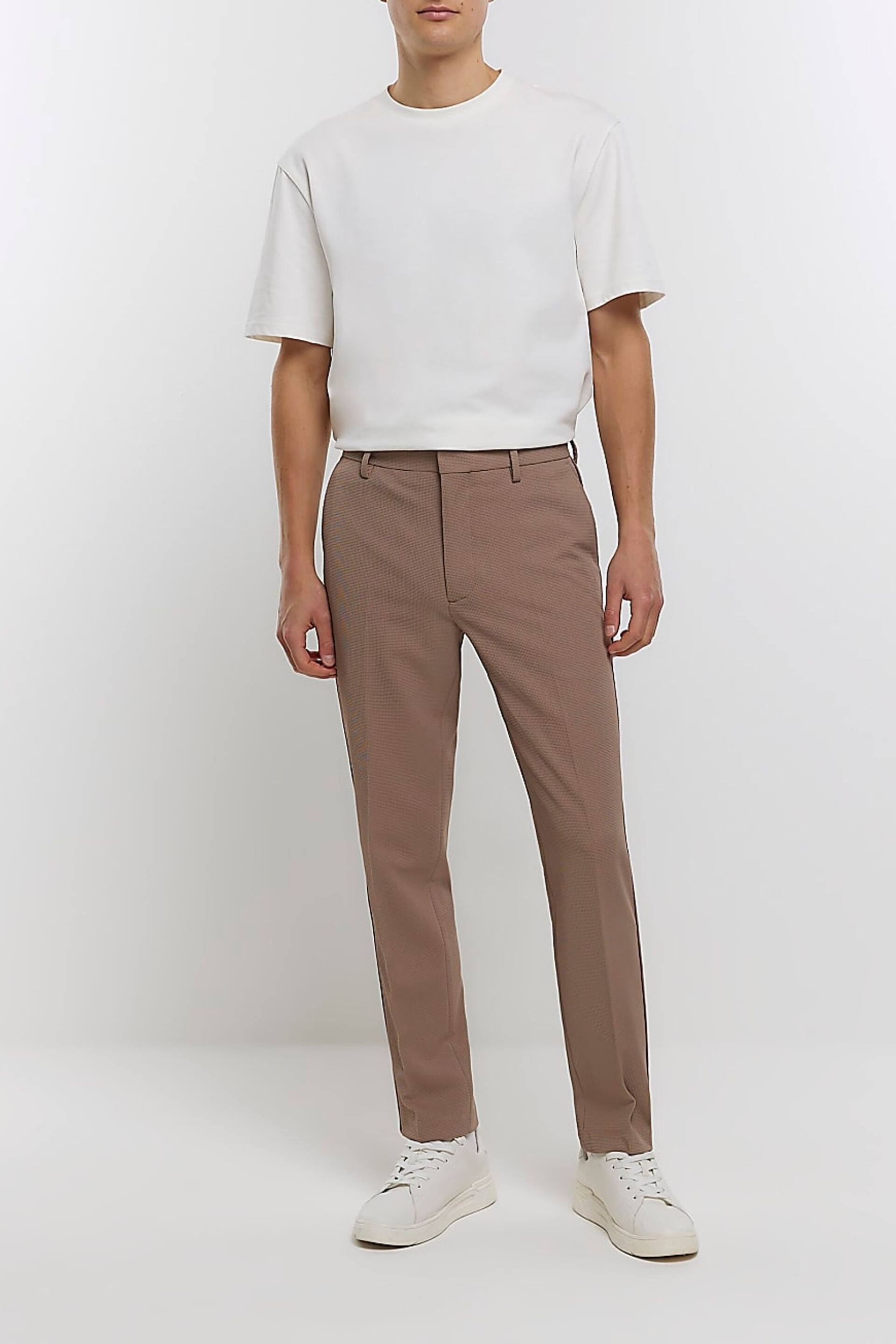 River Island Brown Waffle Smart Trousers - Image 2 of 6